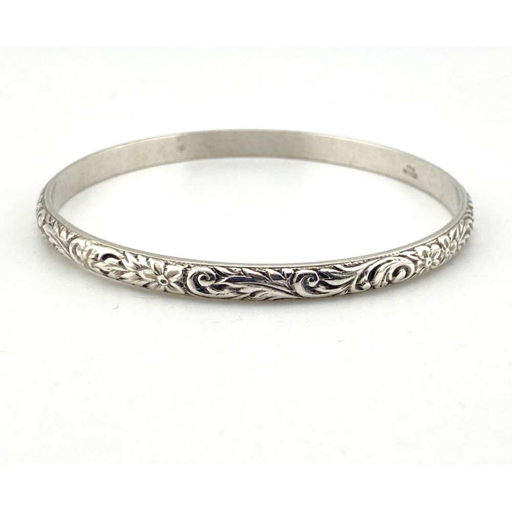 Antique P&H Sterling Silver Forget Me Not Floral Bangle Bracelet Size 7.75